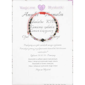 Bransoletka celebrytka TURMALIN + znak zodiaku RYBY zodiak